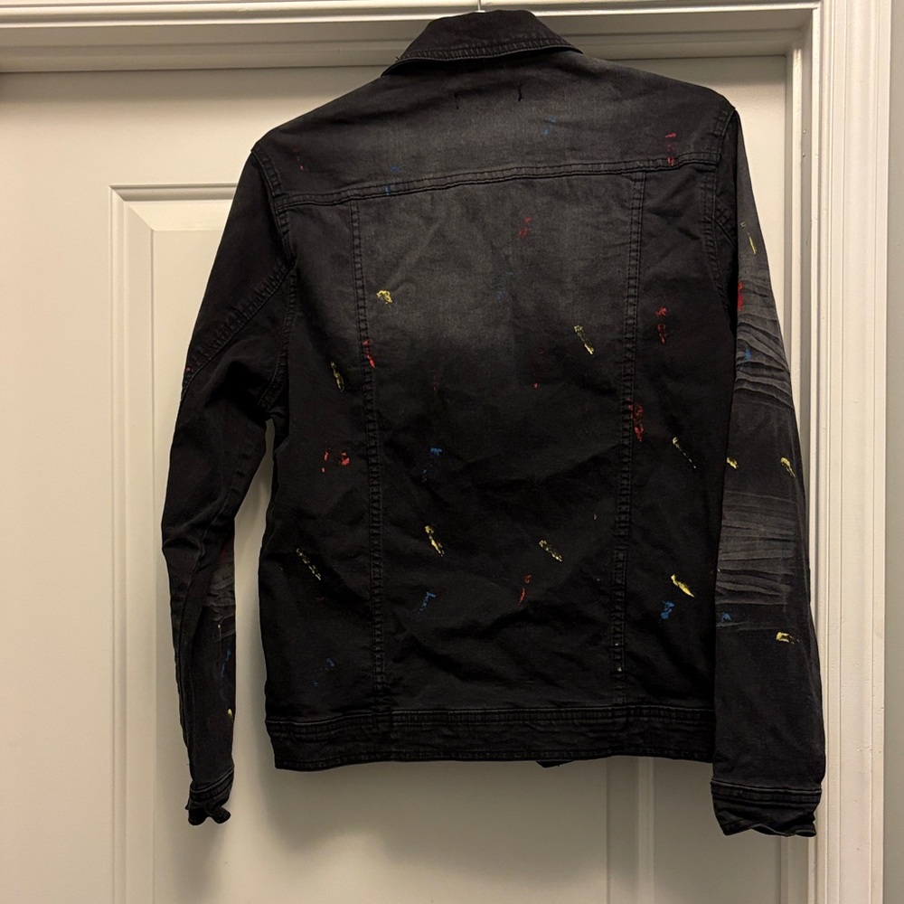 Black Jean Jacket with Multicolor Splash Multi Color Details - Picture 4 of 7